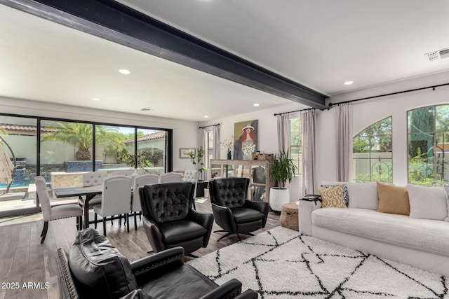 2985 N Point Ridge Rd, Buckeye, AZ 85396 - living room featuring recessed lighting, wood finished floors, and beam ceiling