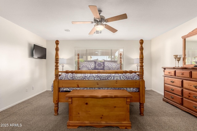 bedroom with carpet, baseboards, and ceiling fan