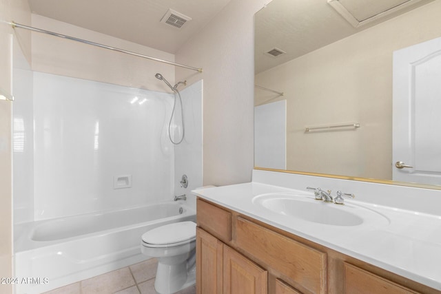 full bathroom with toilet, tile patterned floors, shower / tub combination, and vanity