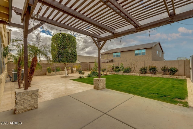 view of patio / terrace with a fenced backyard and a pergola