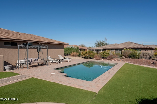 view of swimming pool with a gazebo, a yard, and a patio