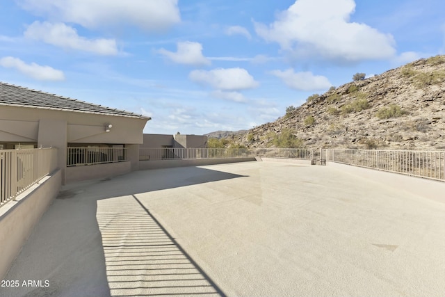 view of patio featuring a mountain view