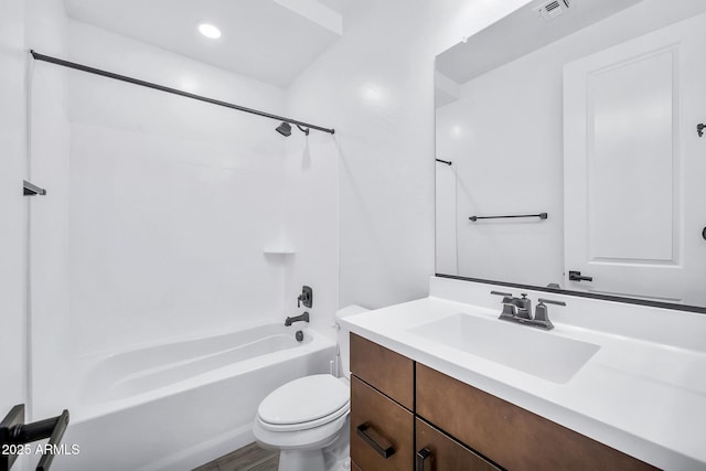 full bathroom with toilet, shower / bath combination, and vanity