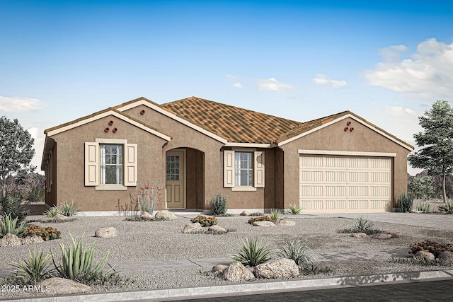 14742 W Lariat Trl, Surprise, AZ 85387 - mediterranean / spanish-style house with a garage, driveway, and stucco siding