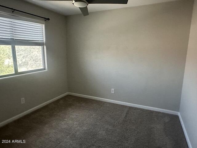 spare room with carpet flooring and ceiling fan