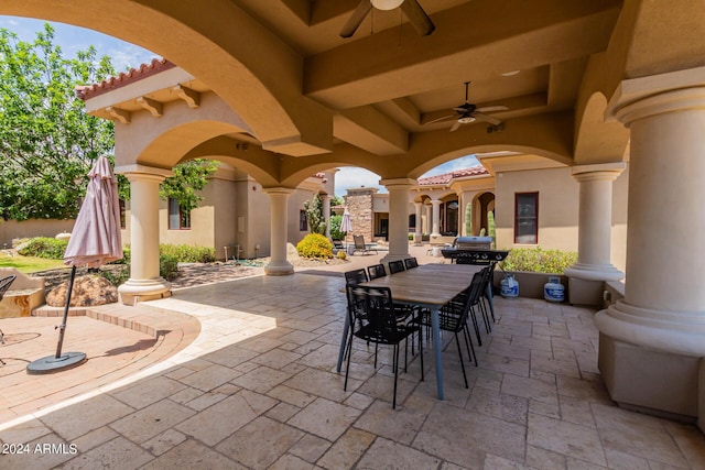 view of patio / terrace featuring ceiling fan and area for grilling