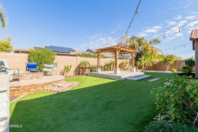 view of yard with a pergola and a patio