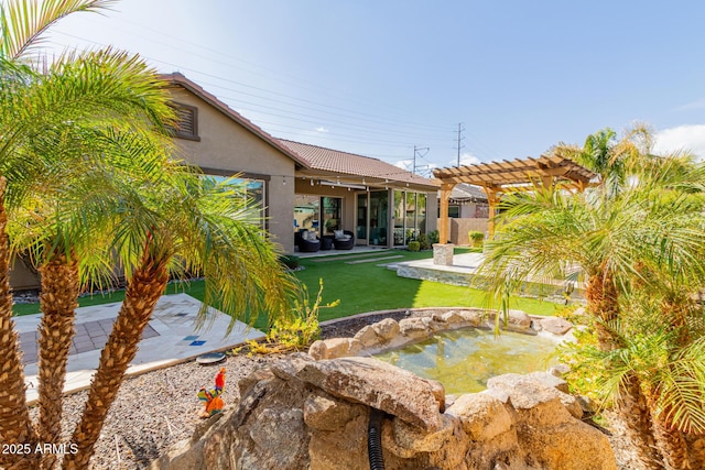 view of yard with a patio area and a pergola