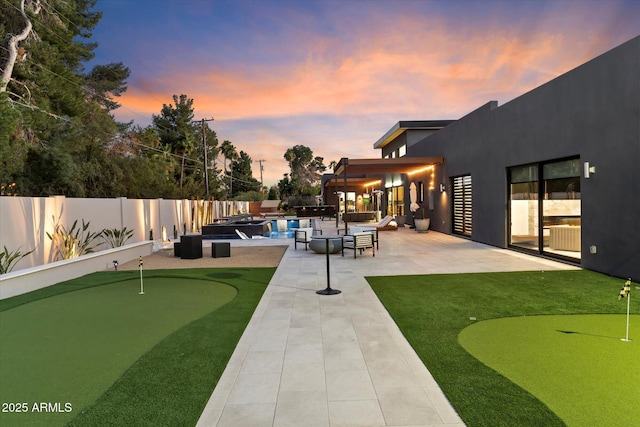 exterior space with a fenced backyard and a patio