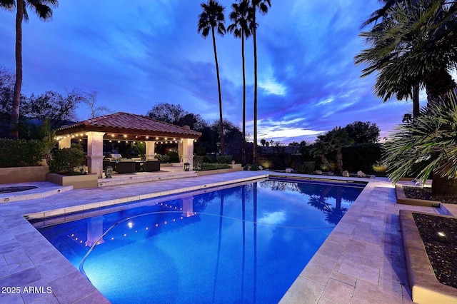 10365 E Paradise Dr, Scottsdale, AZ 85260 - outdoor pool featuring a gazebo, a hot tub, and a patio