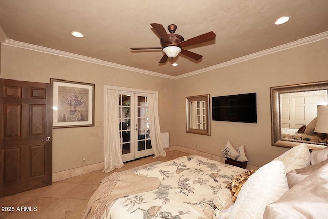 10365 E Paradise Dr, Scottsdale, AZ 85260 - bedroom with light tile patterned floors, baseboards, crown molding, and access to outside