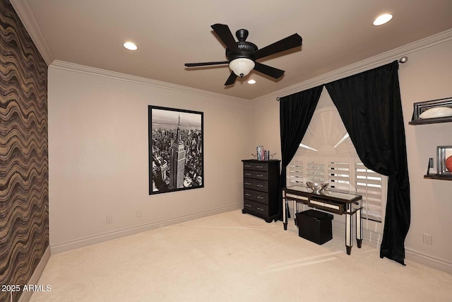 10365 E Paradise Dr, Scottsdale, AZ 85260 - carpeted bedroom with an accent wall, recessed lighting, baseboards, and ornamental molding