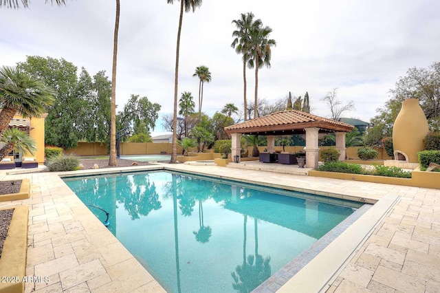 10365 E Paradise Dr, Scottsdale, AZ 85260 - view of swimming pool with a gazebo, fence, a fenced in pool, and a patio