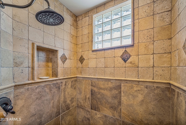 interior details with tiled shower