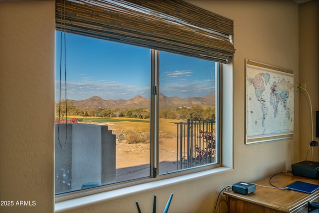 interior details featuring a mountain view