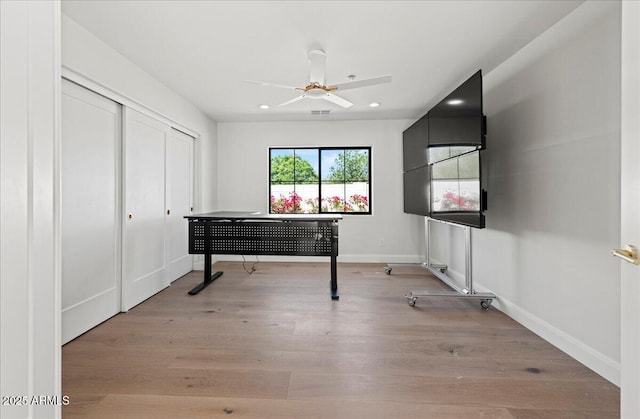 10755 E Cholla Ln, Scottsdale, AZ 85259 - interior space featuring recessed lighting, light wood-type flooring, baseboards, and a ceiling fan