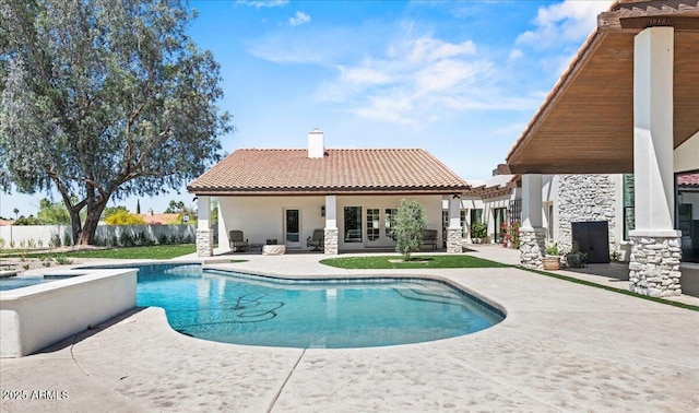 10755 E Cholla Ln, Scottsdale, AZ 85259 - view of pool with a patio, fence, french doors, and a pool with connected hot tub