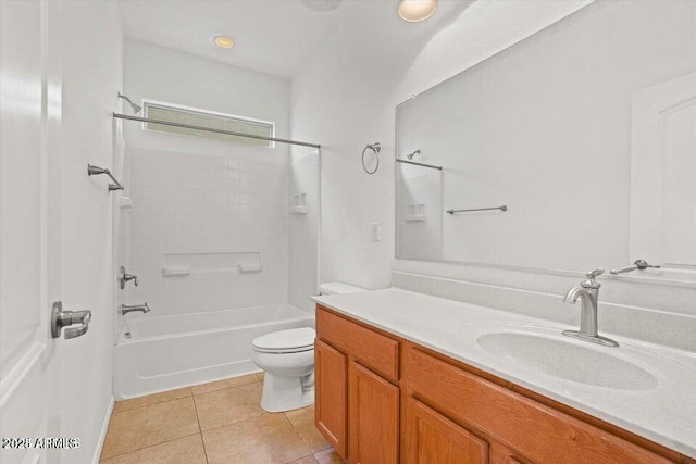 full bathroom with tile patterned flooring, vanity, toilet, and washtub / shower combination