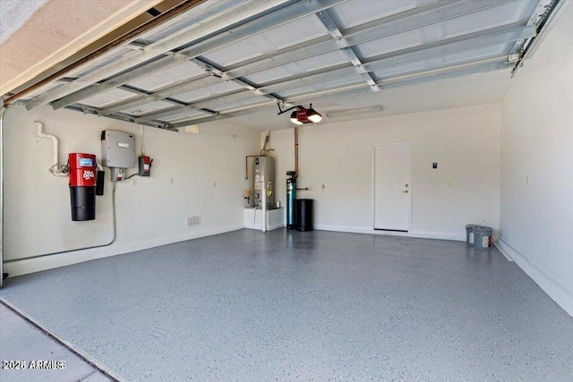 garage featuring gas water heater and a garage door opener