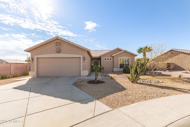 single story home with a garage