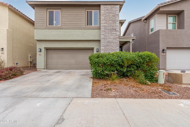 front facade with a garage