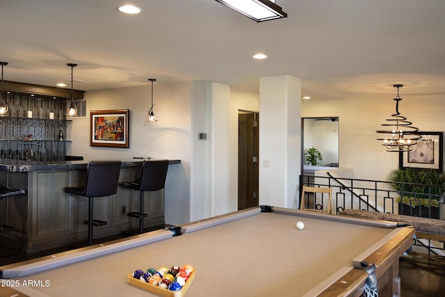 10205 E Happy Valley Rd, Scottsdale, AZ 85255 - rec room featuring bar, recessed lighting, billiards, and wood finished floors