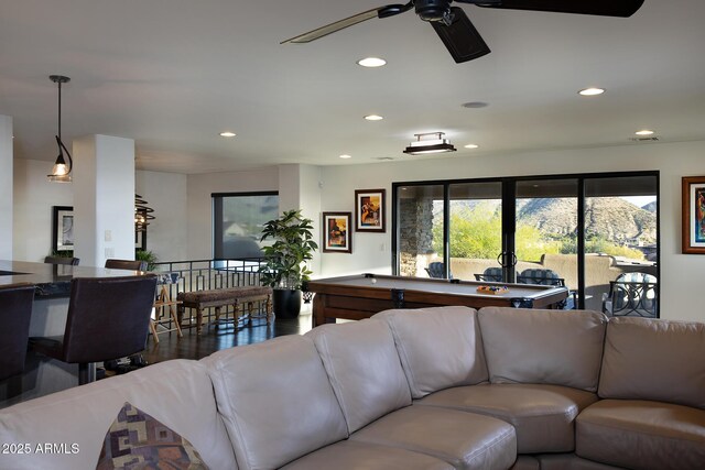 10205 E Happy Valley Rd, Scottsdale, AZ 85255 - living area featuring ceiling fan, recessed lighting, pool table, and wood finished floors