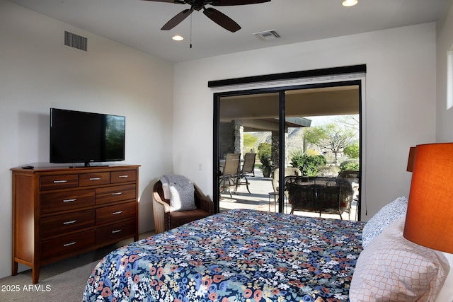 10205 E Happy Valley Rd, Scottsdale, AZ 85255 - carpeted bedroom featuring access to outside, recessed lighting, and a ceiling fan