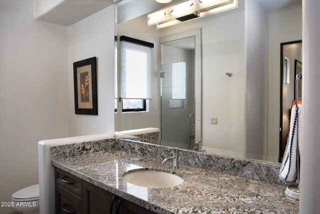 10205 E Happy Valley Rd, Scottsdale, AZ 85255 - bathroom with a stall shower, vanity, and toilet