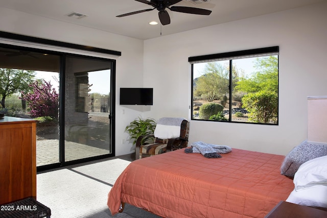 10205 E Happy Valley Rd, Scottsdale, AZ 85255 - carpeted bedroom featuring access to exterior, recessed lighting, and ceiling fan