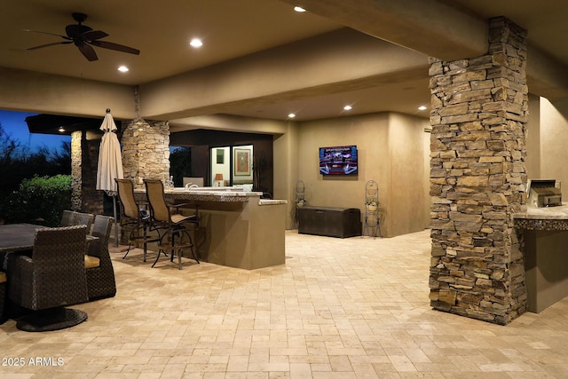 10205 E Happy Valley Rd, Scottsdale, AZ 85255 - cinema featuring decorative columns, ceiling fan, and recessed lighting