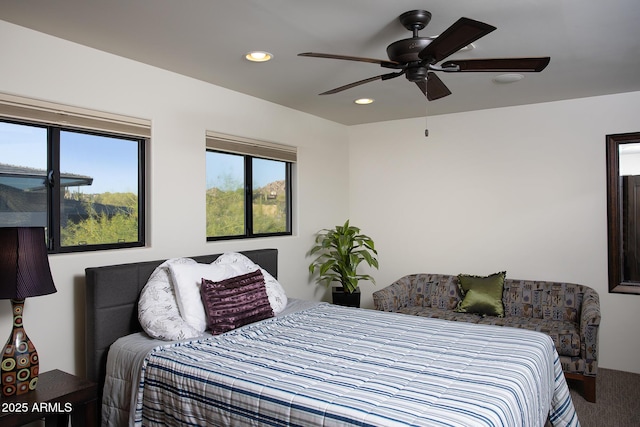 10205 E Happy Valley Rd, Scottsdale, AZ 85255 - carpeted bedroom featuring multiple windows, recessed lighting, and a ceiling fan