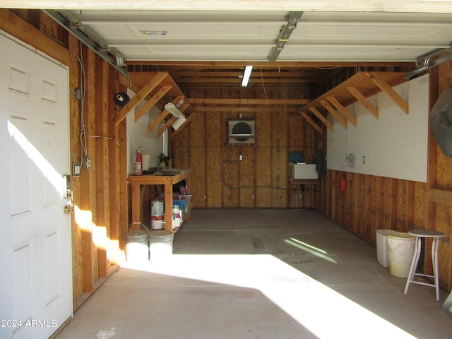 garage with wooden walls