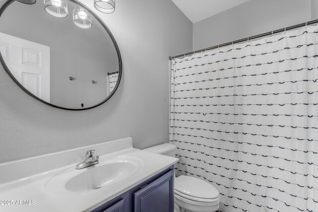 1405 S Honeysuckle Cir, Gilbert, AZ 85296 - bathroom with toilet, vanity, and curtained shower