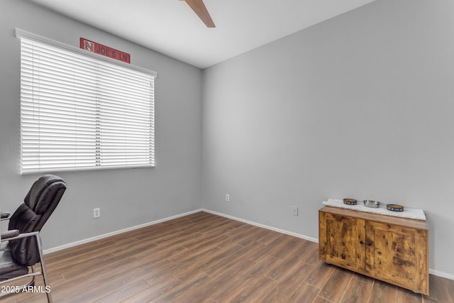 1405 S Honeysuckle Cir, Gilbert, AZ 85296 - unfurnished office with a ceiling fan, wood finished floors, and baseboards