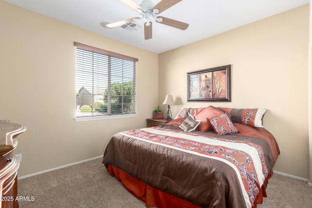 bedroom featuring carpet floors and ceiling fan