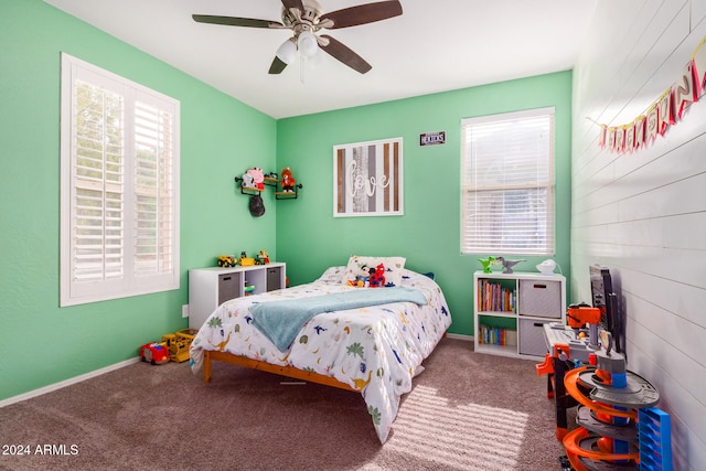 bedroom with carpet flooring and ceiling fan