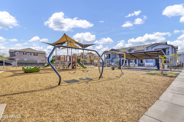 community play area with a residential view