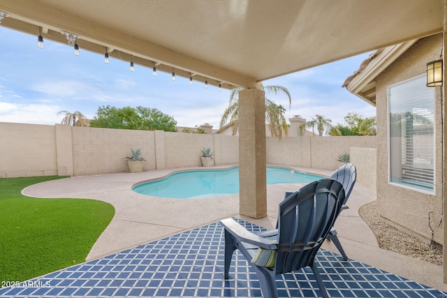 view of swimming pool featuring a patio area