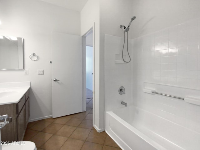 full bathroom with toilet, tile patterned floors, shower / bathtub combination, and vanity