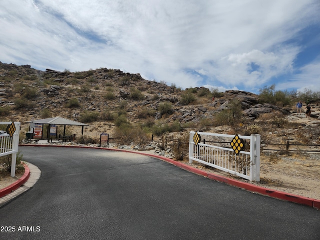 view of road with curbs and a gated entry