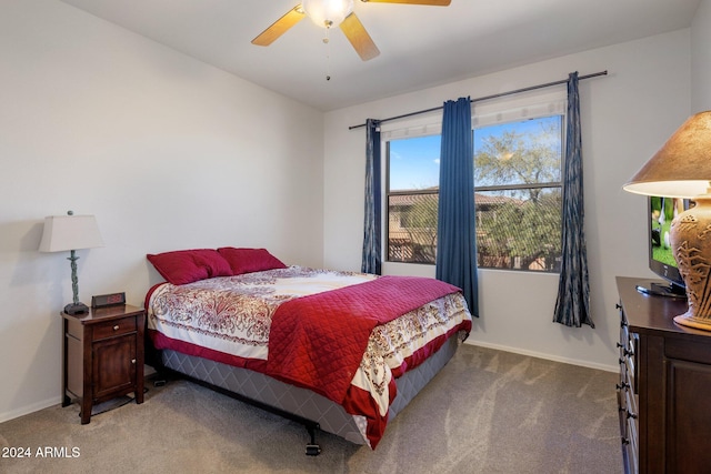 bedroom featuring carpet flooring and ceiling fan