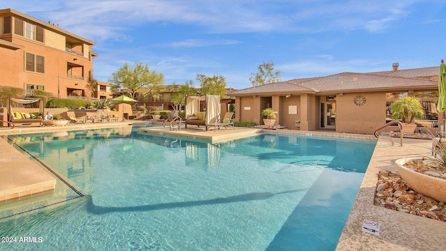 view of pool featuring a patio