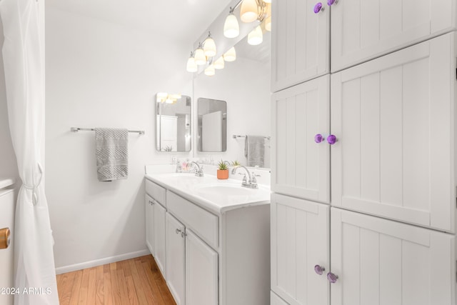 bathroom with hardwood / wood-style floors and vanity