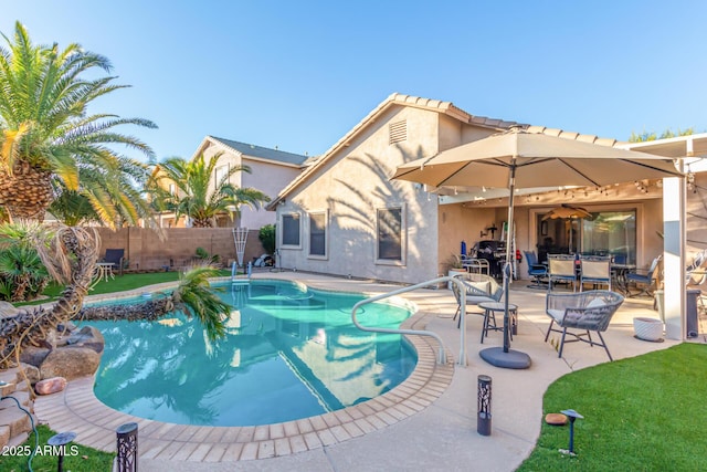 view of swimming pool featuring a patio area