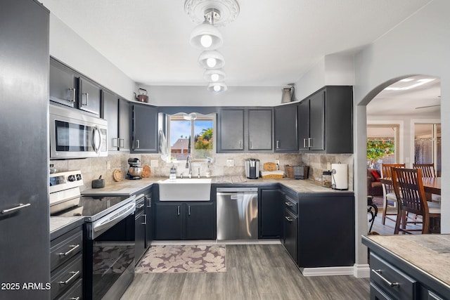 kitchen with sink, dark hardwood / wood-style floors, a wealth of natural light, and stainless steel appliances