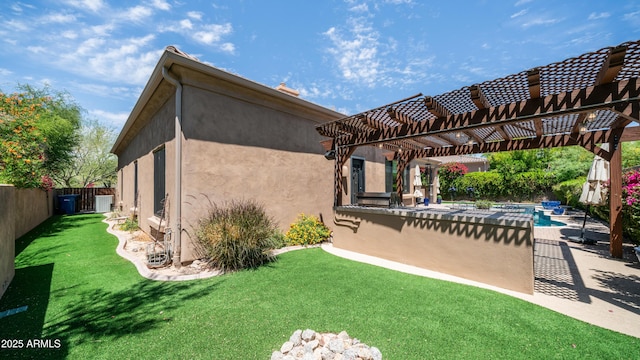 7130 E Saddleback St Unit 58, Mesa, AZ 85207 - back of property with a pergola, a patio area, and stucco siding