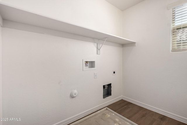 917 E Agua Fria Ln, Avondale, AZ 85323 - laundry room with dark wood-type flooring, hookup for a washing machine, baseboards, and electric dryer hookup