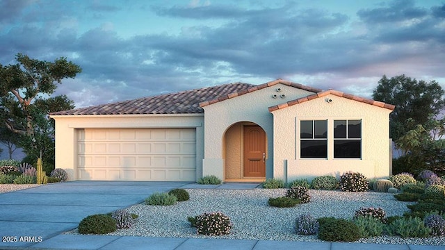 5408 W Sweet Pea Ter, Laveen, AZ 85339 - mediterranean / spanish home with driveway, a garage, stucco siding, and a tile roof