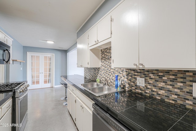 512 N Ironwood, Mesa, AZ 85201 - kitchen featuring a sink, stainless steel gas range oven, french doors, dishwashing machine, and decorative backsplash